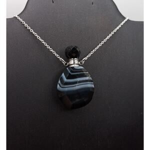 Banded Agate Bottle Necklace Sterling Silver Chain Screw Top Pendant NEW